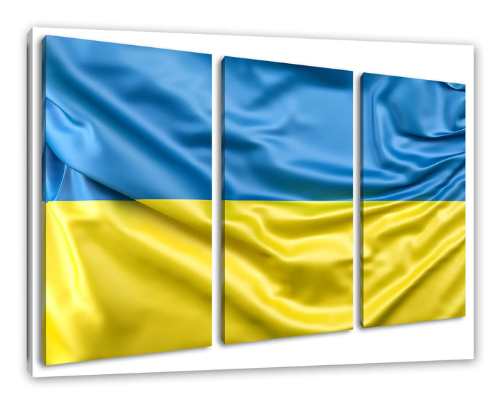 Ukraine Flaggeals Leinwandbild 3 teilig | Grösse: 120x80 cm | Wandbild | Kunstdruck | fertig bespann