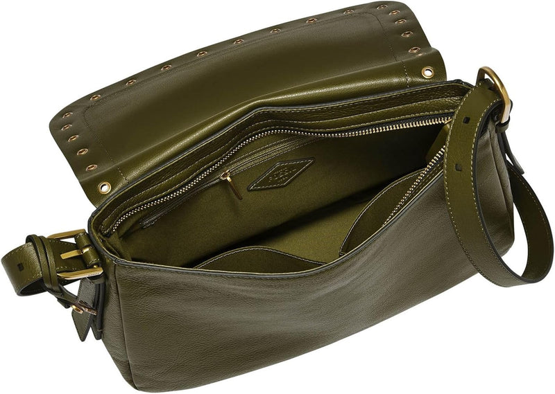 Fossil Tasche für Frauen Harper, Eco Leder/PVC, Wildlederbesatz Klappe Crossbody grün Moos 31.75cm L