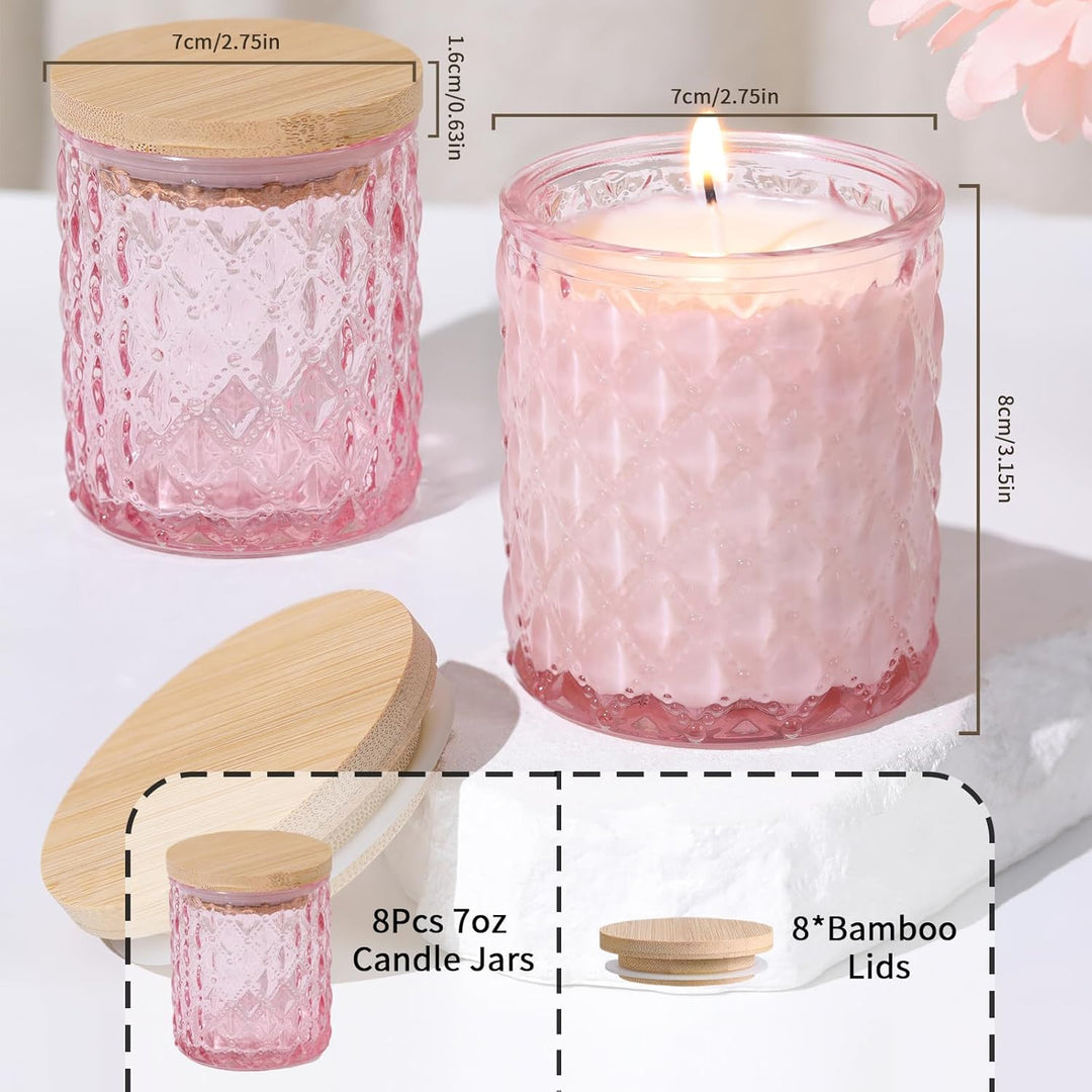 LETINE 6 Stück Kerzengläser, 200ml Rosa Kerzengläser mit Deckel, Kerzengläser zum Befüllen, Kerzengl