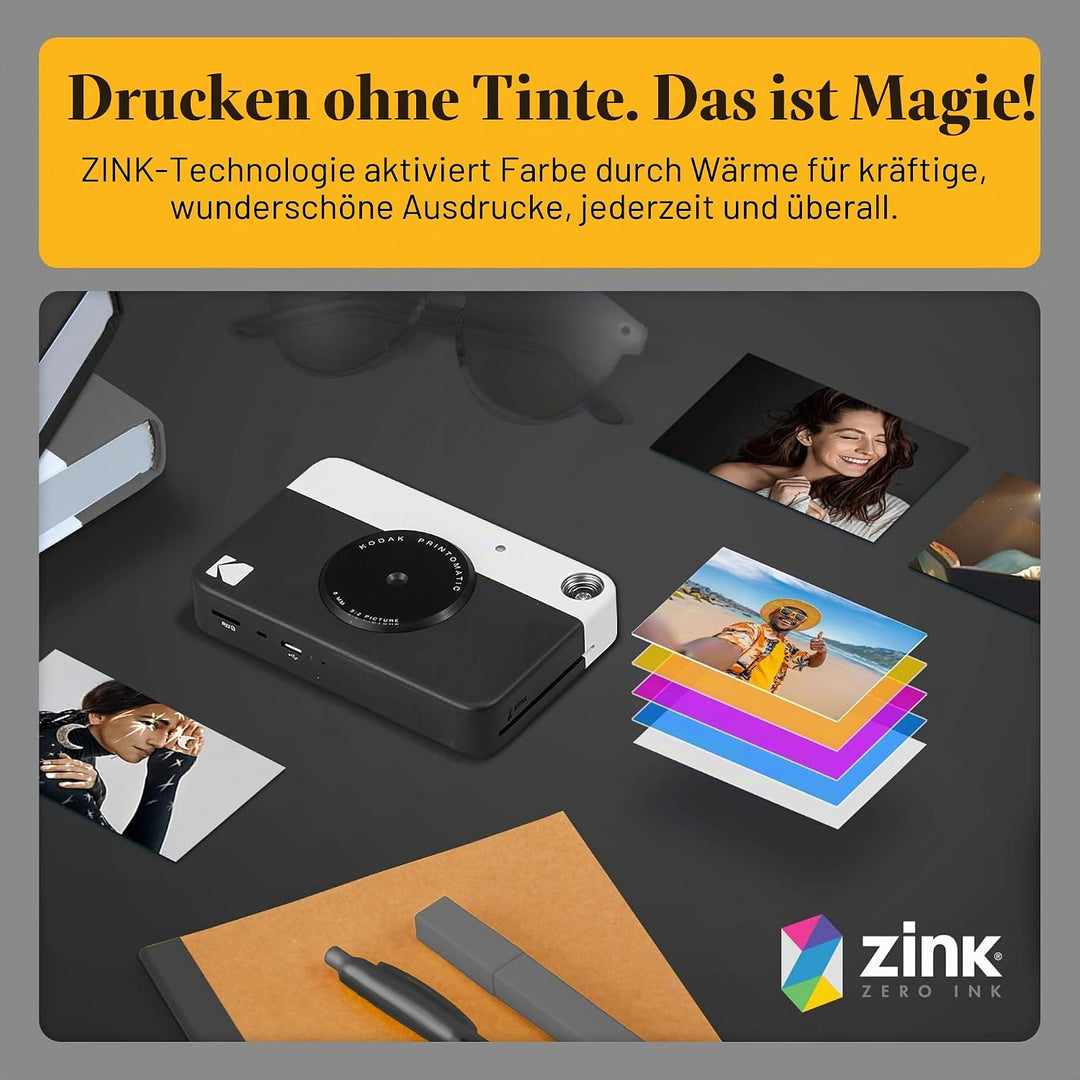 Kodak Printomatic Sofortbildkamera – 75 Blatt Paket – 5MP – Zink 2x3 Fotos – Tragbar – Schwarz Kamer