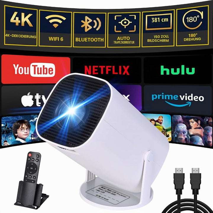 Projector 4K Projektor Mini Beamer Smart Klein Portable für Handy Bluetooth mit Android 11.0 OS, WiF