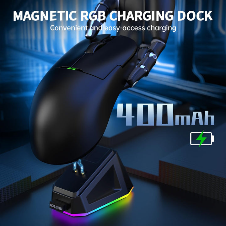 AJAZZ AJ159P SUPERLIGHT Kabellose Gaming-Maus mit Magnetischer Ladestation, Ultraleicht 56g, Pixart