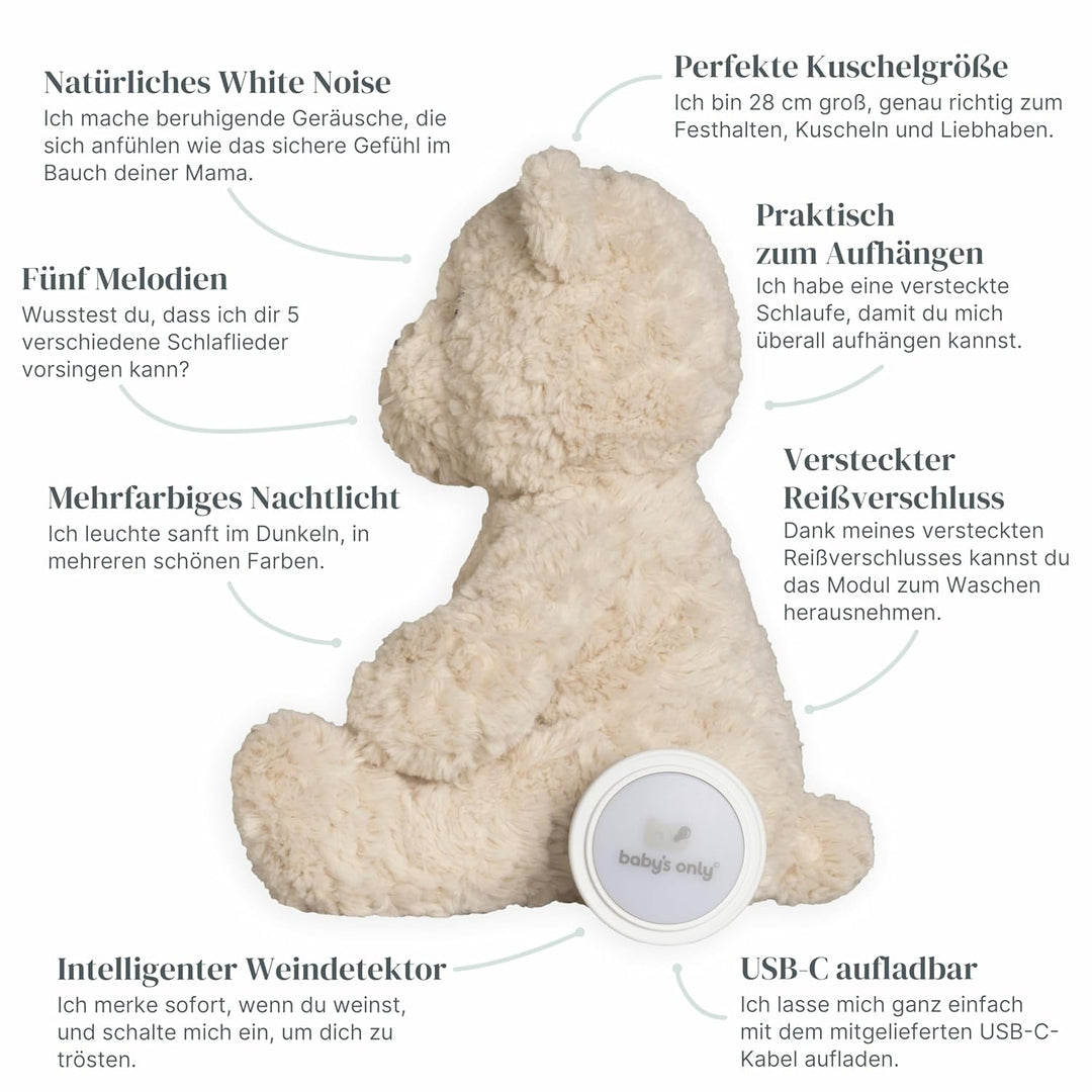 Baby's Only - Bo das Teddybär - Einschlafhilfe - Spieluhr Baby mit White noise - Kuscheltier mit Wei
