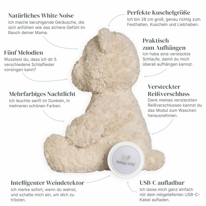 Baby's Only - Bo das Teddybär - Einschlafhilfe - Spieluhr Baby mit White noise - Kuscheltier mit Wei