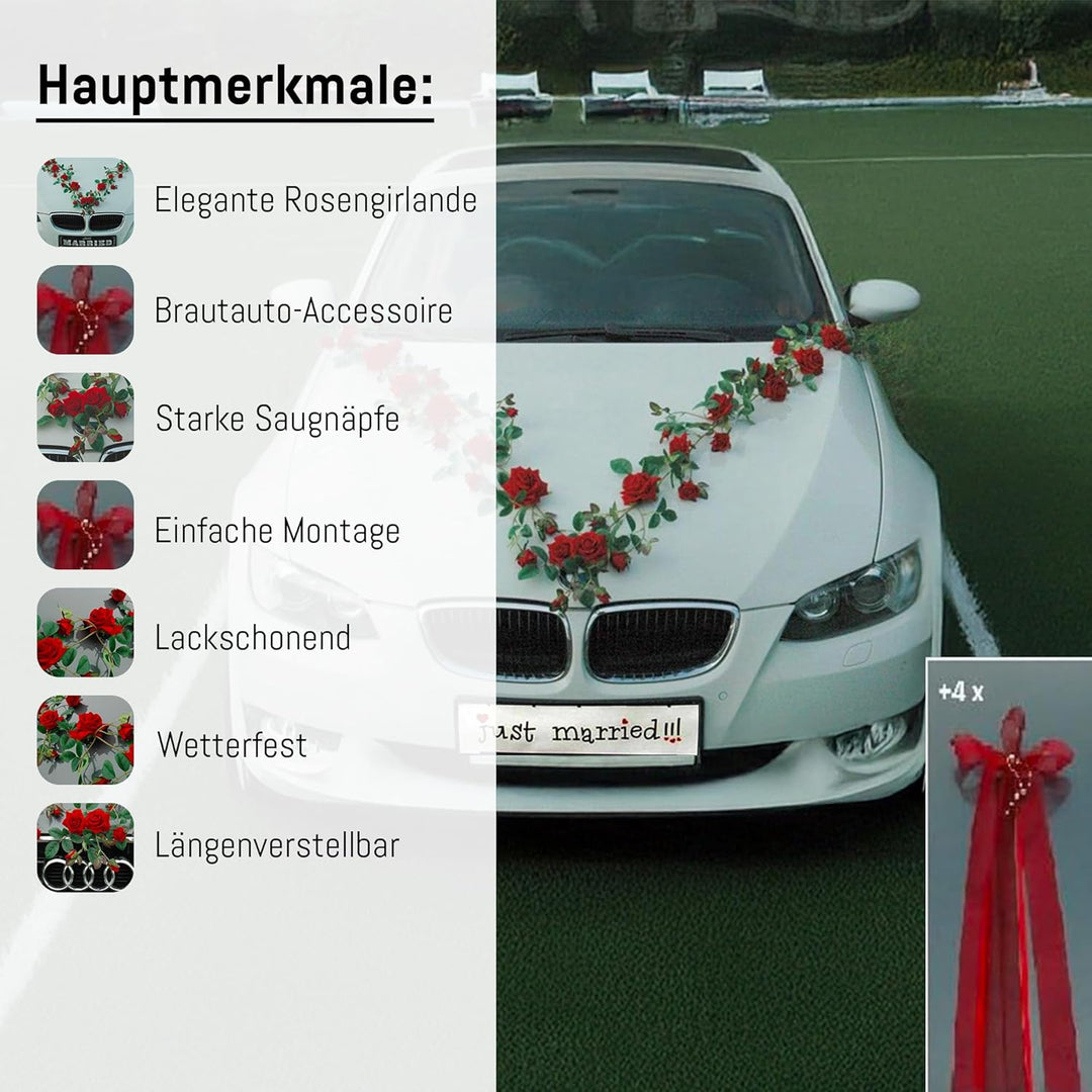 Rosen Girlande Braut Paar Rose Deko Dekoration Autoschmuck Hochzeit Car Auto Wedding ®Auto-schmuck D