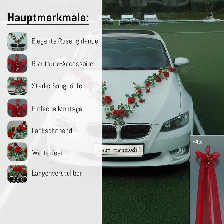 Rosen Girlande Braut Paar Rose Deko Dekoration Autoschmuck Hochzeit Car Auto Wedding ®Auto-schmuck D