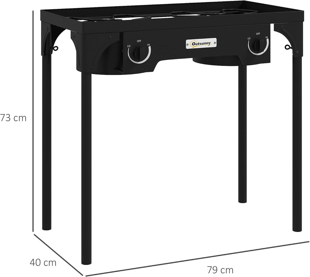 Outsunny 2-Flammen Propanherd 92000BTU/h 79x40x76cm | Tragbarer Gasherd, mit 2 abnehmbaren Beinen, f