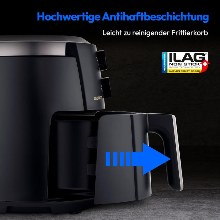 MEDION P30 L Heissluftfritteuse (4,7 Liter, Airfryer, 1500 Watt, einfache Bedienung, ölfreies Fritti