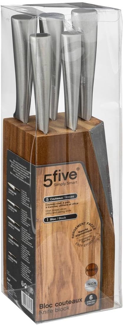 Secret de Gourmet - Block mit 5 messern "silver precision" mit akazienholzhalter - Block 5 Messer, A
