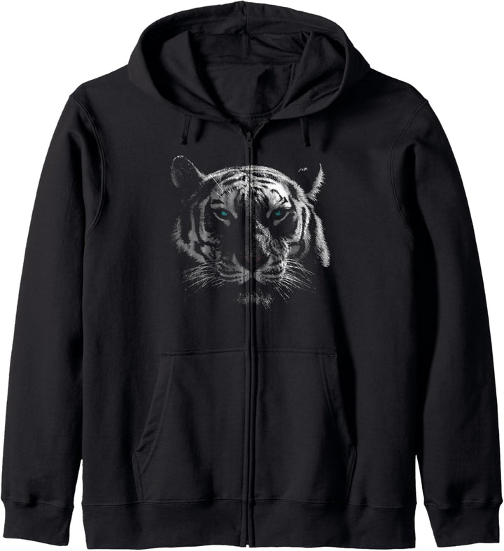 Tiger Artwork | Weisser Schwarz, Blauäugiger weisser Tiger Kapuzenjacke