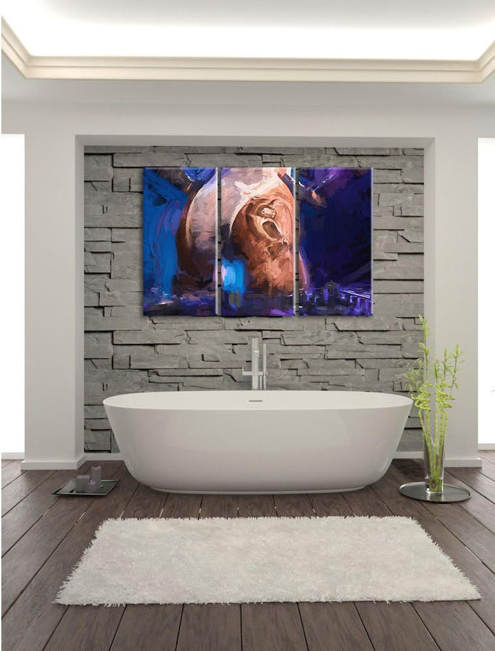 Pixxprint Sexy Frau am Plattenpult Pinsel Effekt 3-Teiler Leinwandbild 120x80 Bild auf Leinwand, rie