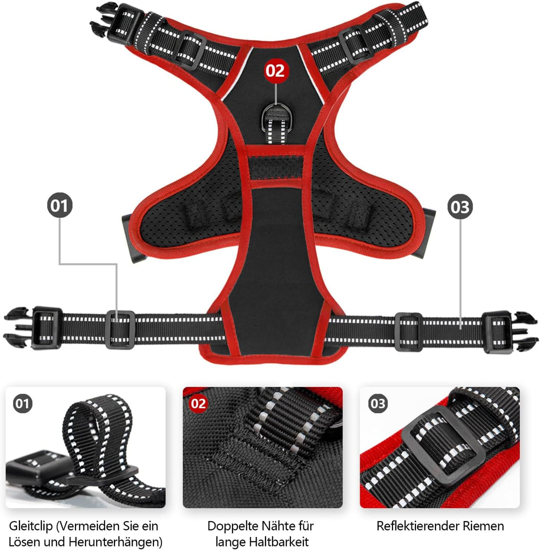 PHOEPET Verstellbares Sicherheitsgeschirr für mittlere und grosse Hunde mit gepolstertem Griff und r