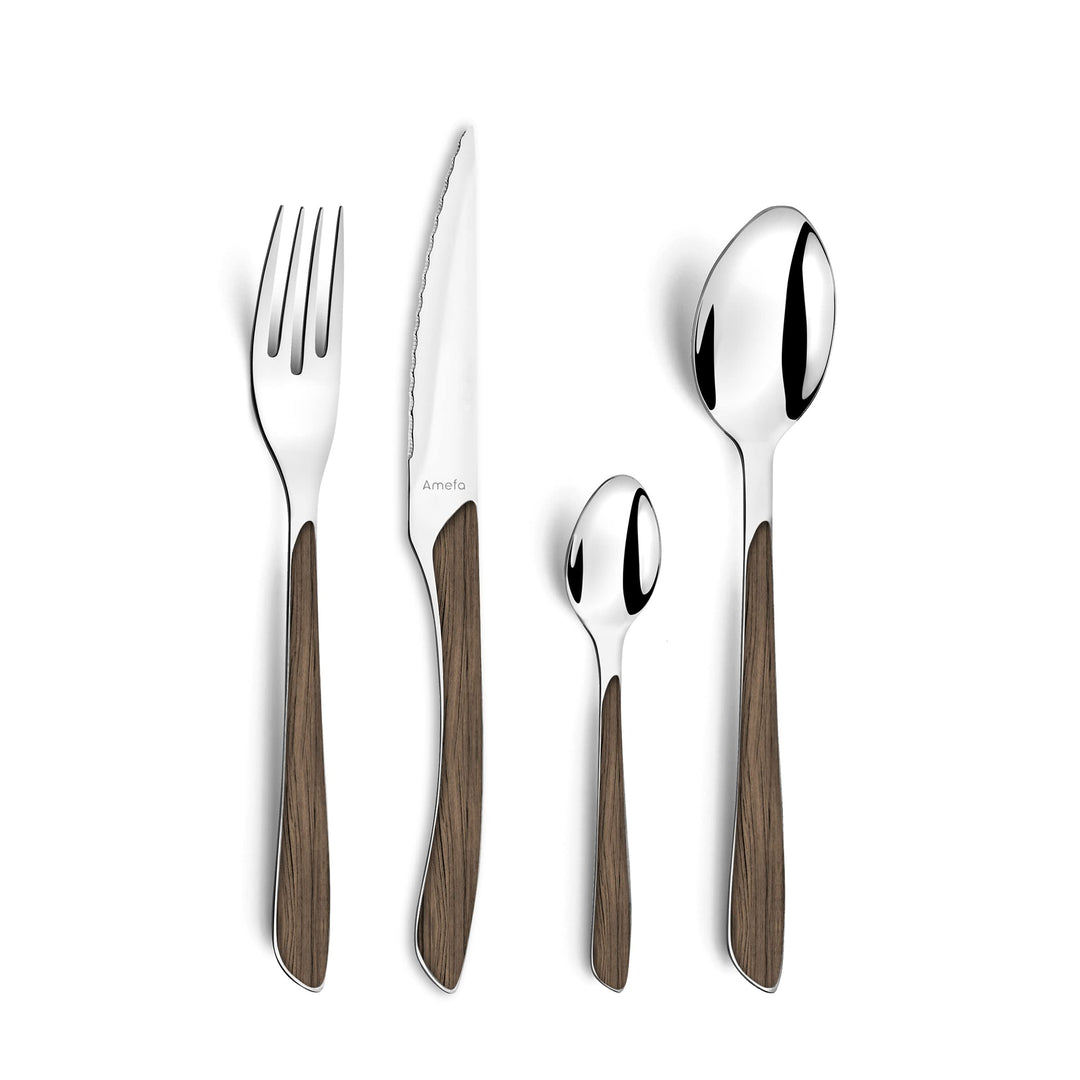 Amefa ECLAT Besteck Set | NATURE dunkles Holz | Essbesteck 24-teilig für 6 Personen | Edelstahl rost