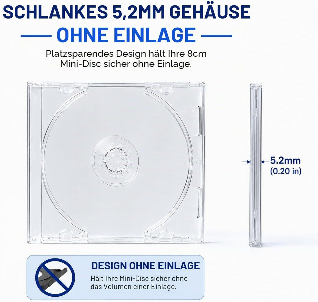 10 x einzelne 8 cm CD-/DVD-Disc-Hülle, schmal, transparent, 5,2 mm Mini-Disc-Aufbewahrungsbox, krist