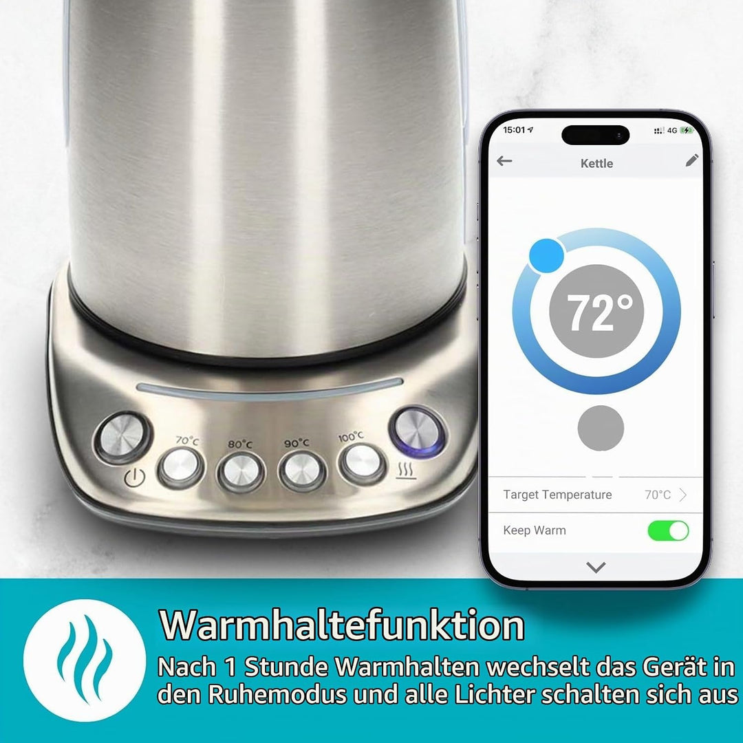 Nedis KAWK8000WIFI SmartLife Wasserkocher - Wi-Fi Steuerung - 1,7 l Edelstahl - 2200 W - Temperatura