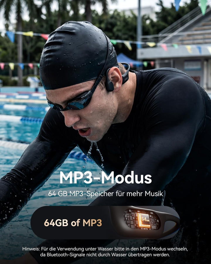 SANAG Knochenschall Schwimmen Kopfhörer, IP68 Wasserdicht, 64GB MP3 Player, Bluetooth 6.0 Sport Kopf