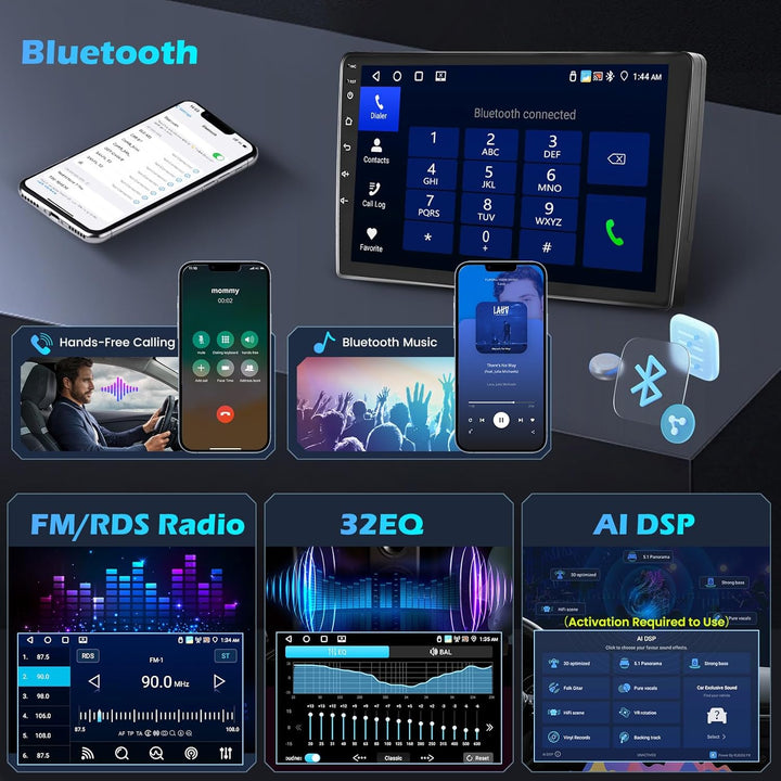 Hikity 4G+64G Autoradio Android 15 für FIAT 500 2007-2015 mit 9-Zoll-Touchscreen, Stereo 2 DIN mit W