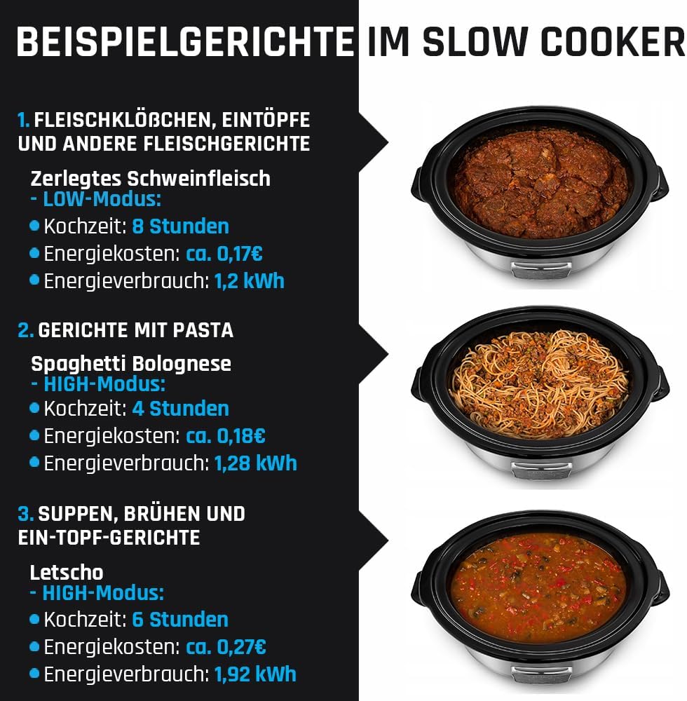 Yoer Clever-Cook SC6502S, Slow Cooker, 320W, 6,5L, Multifunktional, ECO, 16-Stunden-Timer, LCD-Displ