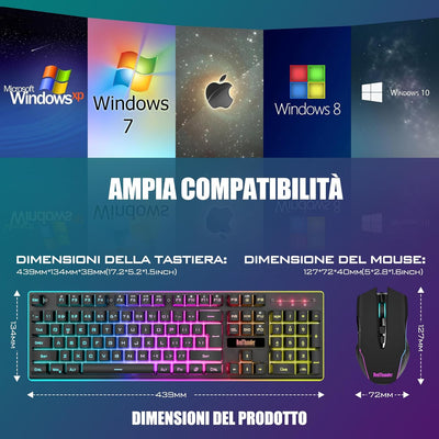 RedThunder K10 Combo Gaming-Tastatur, kabellos, IT-Layout, wiederaufladbarer Akku mit 3000 mAh und L