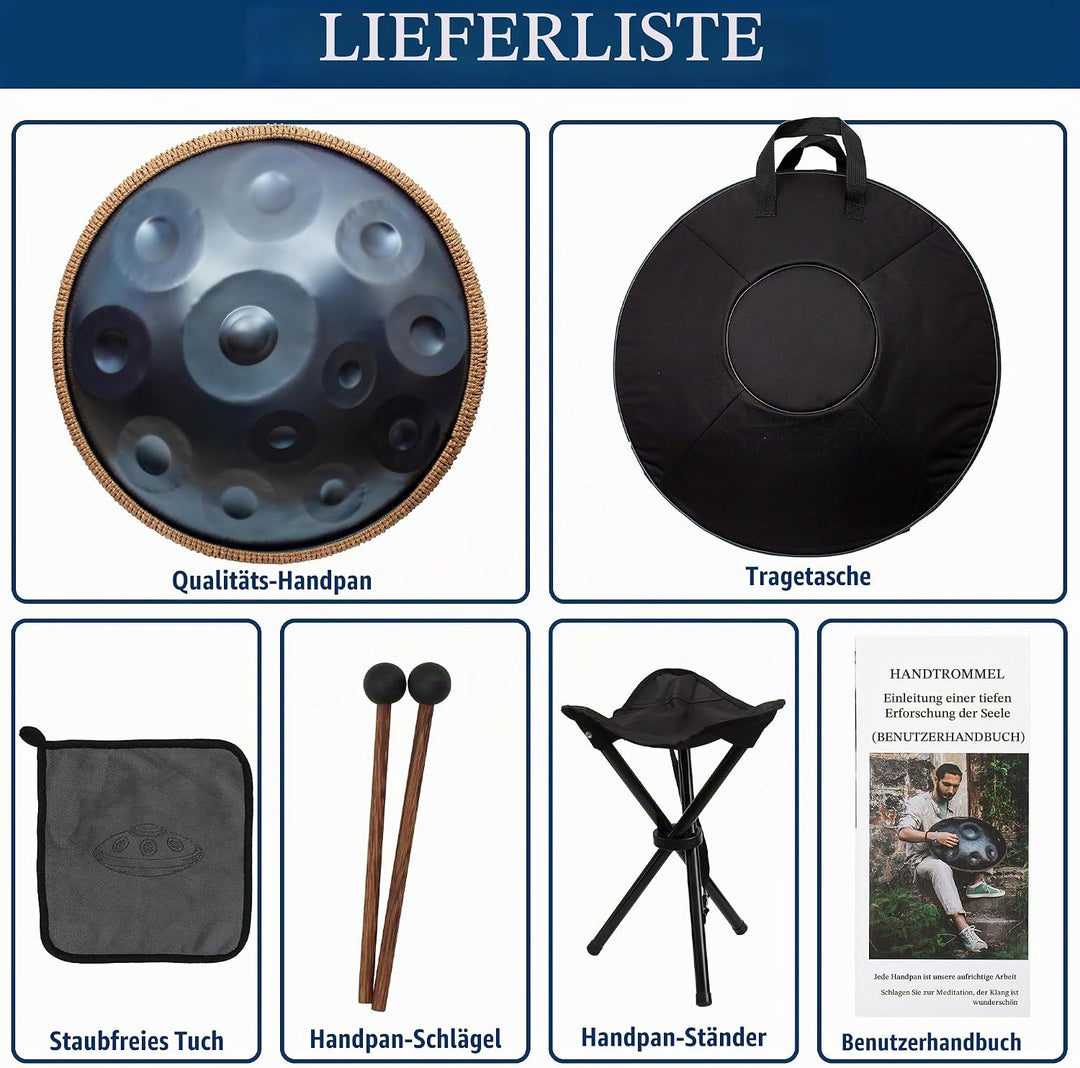 Handpan 440 HZ Fortgeschrittene, Stahltrommel 14 Töne 22 Zoll, Hand Pan in D-Moll, Hand Drum mit Dru