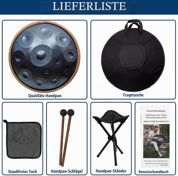 Handpan 440 HZ Fortgeschrittene, Stahltrommel 14 Töne 22 Zoll, Hand Pan in D-Moll, Hand Drum mit Dru