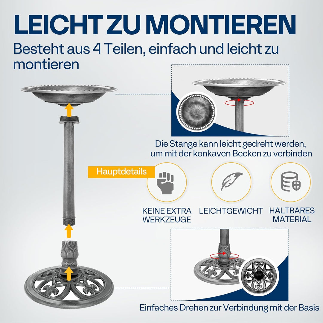 VIVOHOME Vogeltränke 71cm hoch Polyresin leicht antike Optik für Aussenbereich Grau, Grau