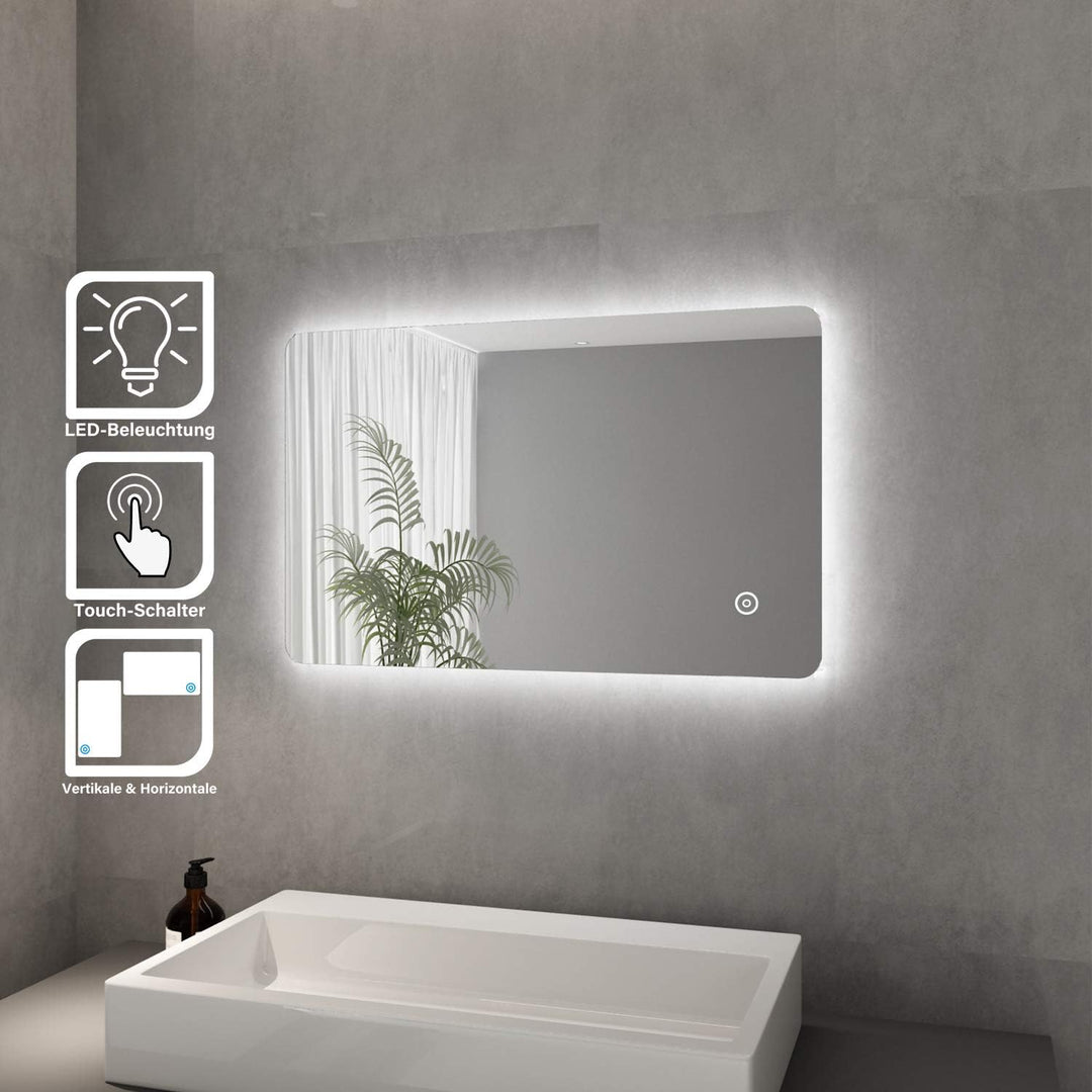Elegant Badspiegel mit Beleuchtung Lichtspiegel LED Spiegel 80 x 50 cm kaltweiss IP44 Badezimmer Wan