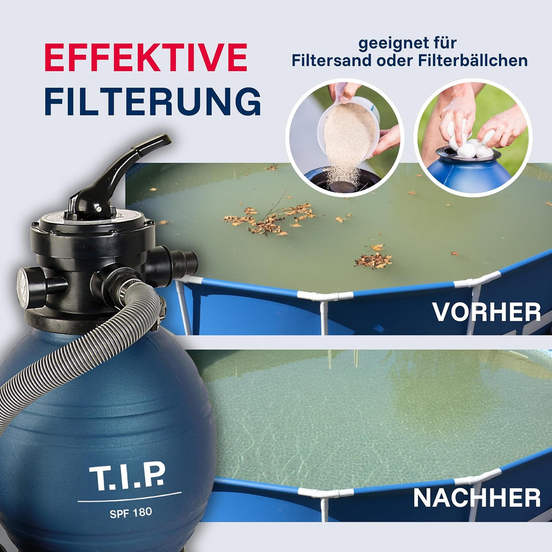 T.I.P. 30307 Schwimmbad Filter Set Sandfilteranlage SPF 180, bis 4.500