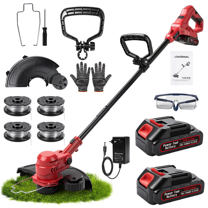 Rasentrimmer mit 2 x Akkus 1500mAh und Ladegerät, 2-in-1 21V Trimmen &amp; Kanten Trimmer, 12 Zoll Freis
