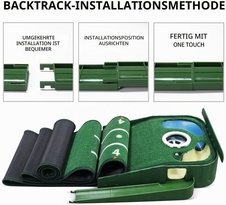 Putting-Grün, Indoor-Matte Mit Ballrücklauf und 3 Löchern, Golf-Trainingsausrüstung für Zuhause oder