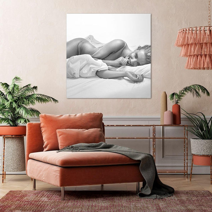 Bilder auf Leinwand 70x70cm Leinwandbild Weiblich mode modell posieren Gross Wanddeko Bild Schlafzim