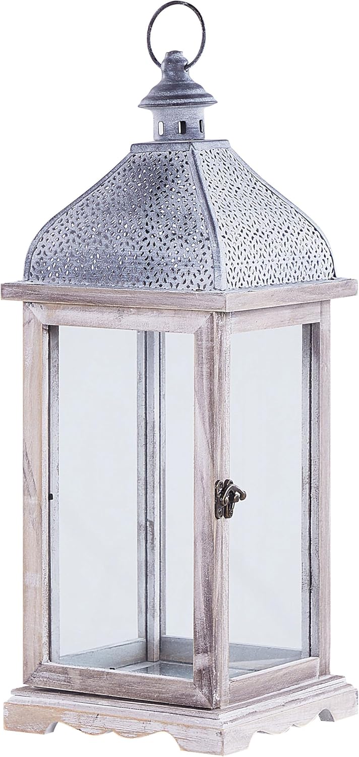 Dekorative Laterne weiss aus Metall mit Glaseinsatz Griff 47 cm Antik Optik Samar