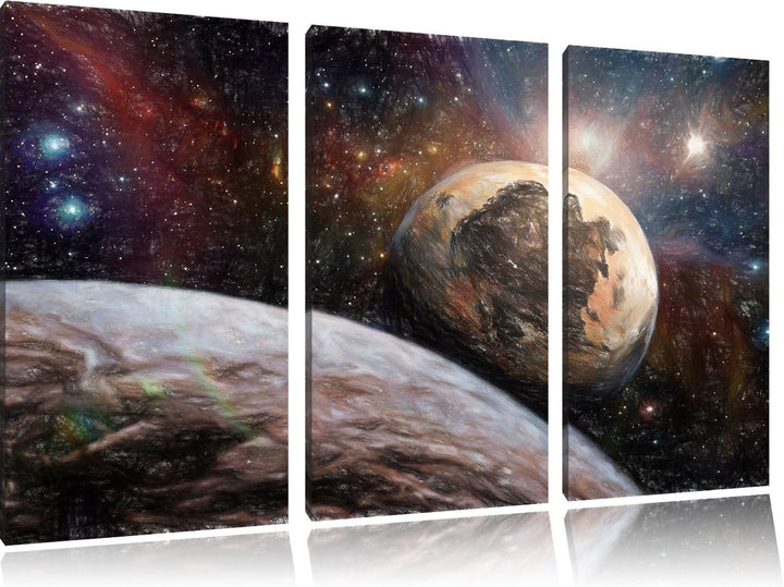 Pixxprint Alien Planeten im Weltall als Leinwandbild/Grösse: 3 Teilig (120x80 cm) cm/Wandbild/Kunstd