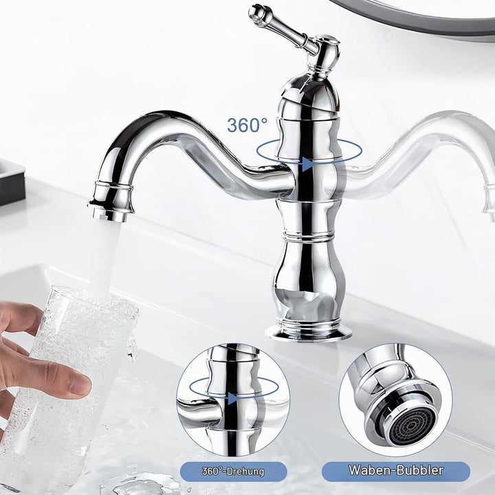 kisimixer Wasserhahn Bad,360° Drehbar Waschtischarmatur-Mischbatterie für Bad, Einhandmischer Wascht