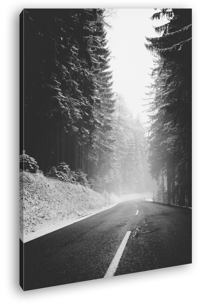 deyoli Schnee bedeckte Landstrasse Effekt: Schwarz/Weiss Format: 100x70 als Leinwand, Motiv fertig g