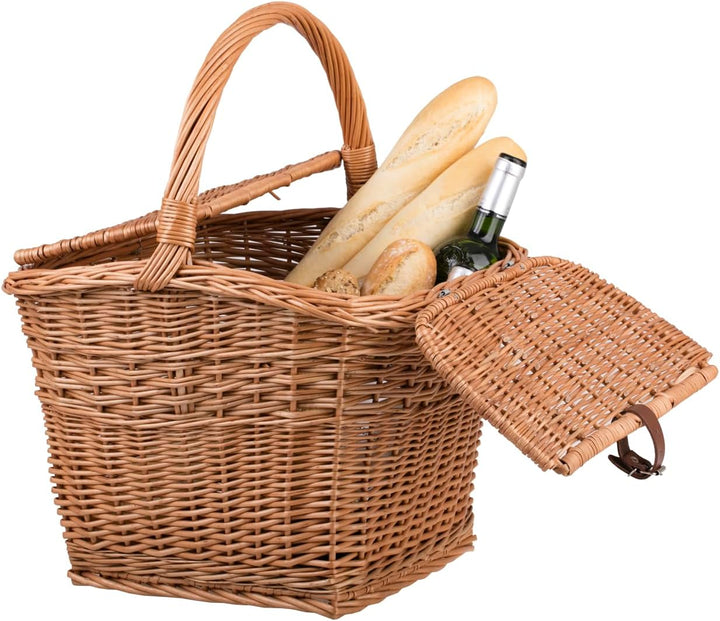 Picknickkorb Weidenkorb mit Deckel grosser Aufbewahrungskorb für Obst und Gemüse Proviantkorb Essens