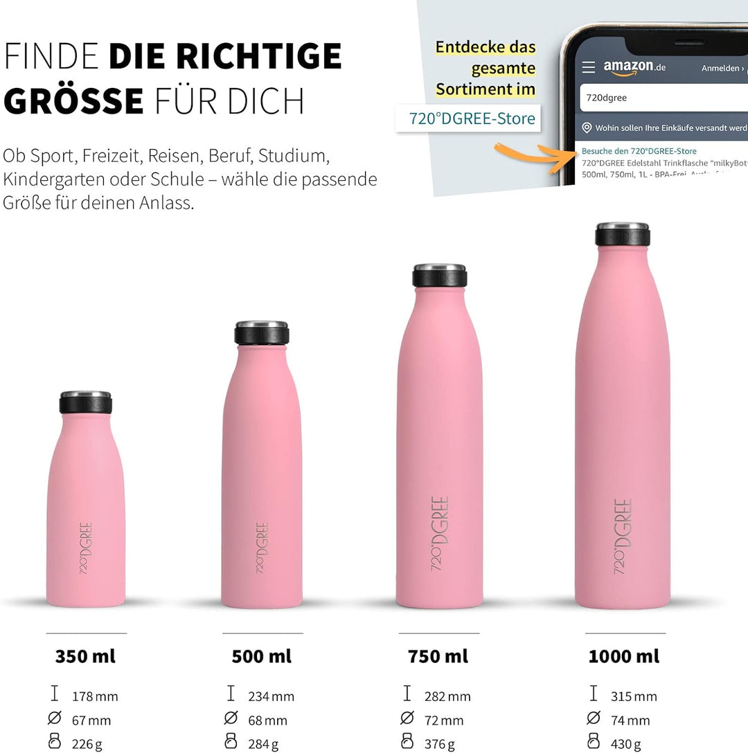 720°DGREE Edelstahl Trinkflasche “milkyBottle” - 750ml - BPA-Frei, Auslaufsicher, Kohlensäure geeign