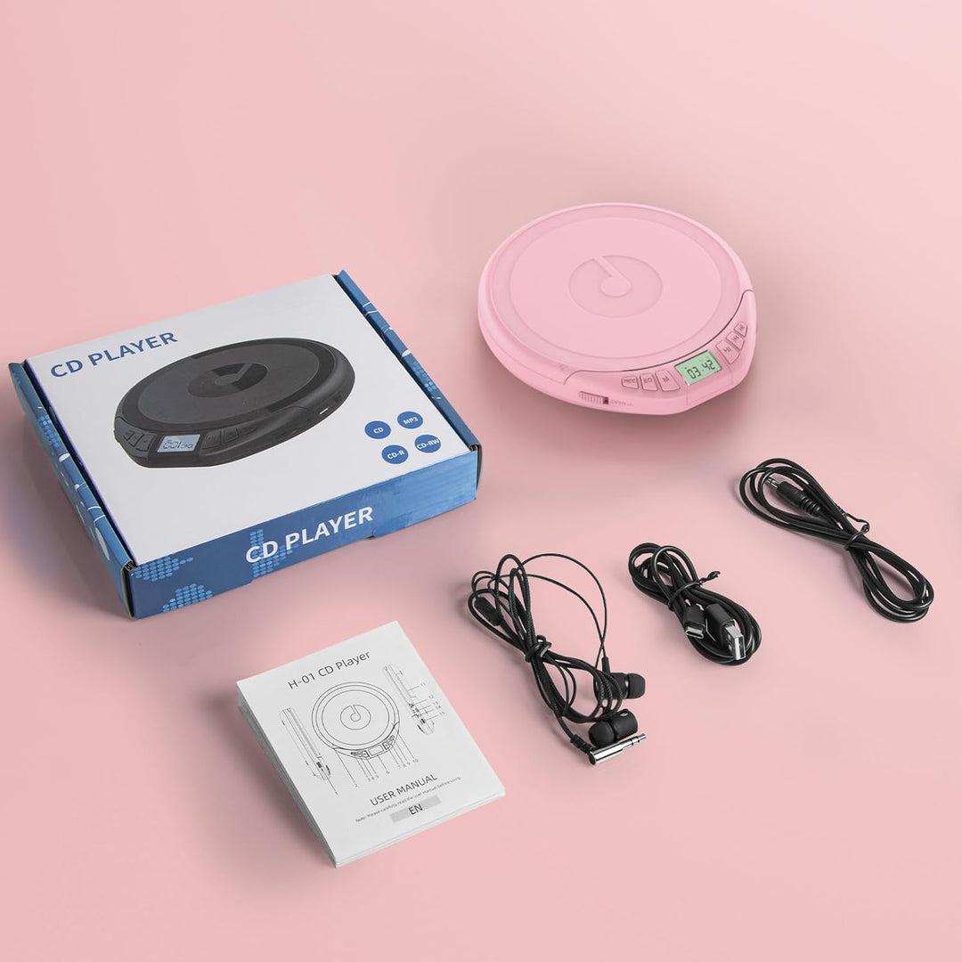 Gueray CD Player Tragbar Kinder Tragbarer CD-Player fürs Auto Discman mit Kopfhörer LCD-Display Unte