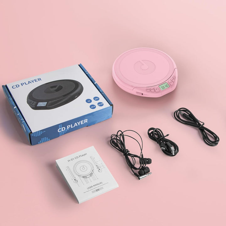 Gueray CD Player Tragbar Kinder Tragbarer CD-Player fürs Auto Discman mit Kopfhörer LCD-Display Unte