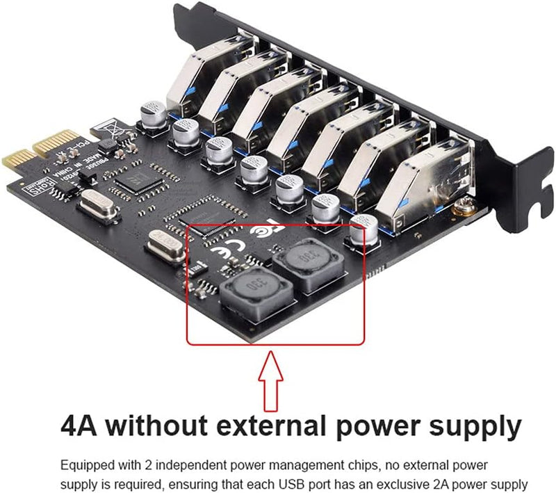 Xiwai PCI-E auf USB 3.0 HUB PCI Express Erweiterungskarte Adapter 5 Gbit/s für Motherboard 7Ports, 7