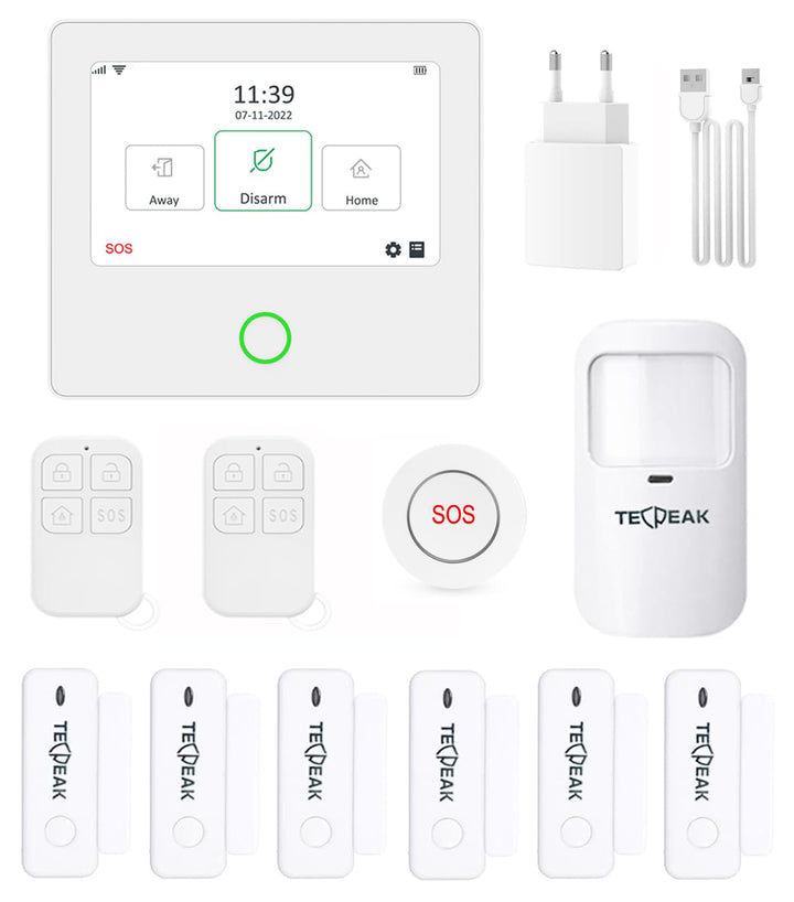TECPEAK Kabelloses Alarmanlagensystem für Zuhause, WLAN/GSM-Alarm-Set mit Sicherheitssirene, fernges