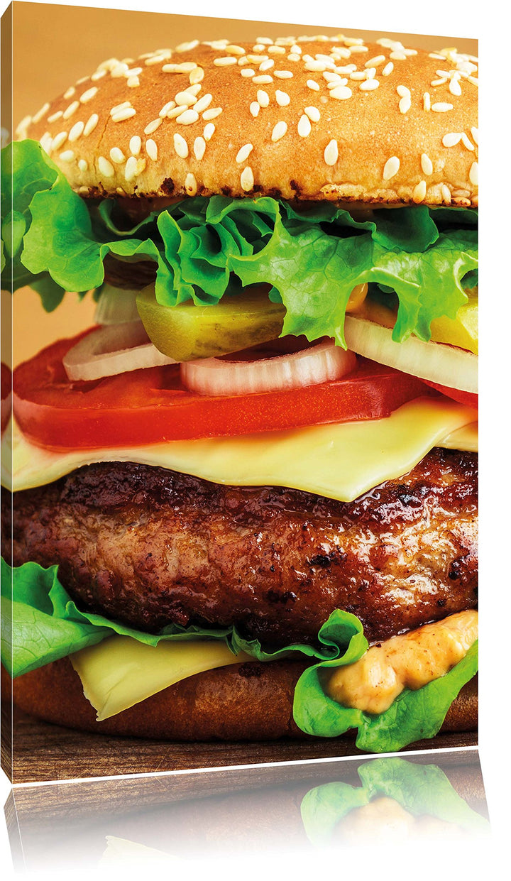 Pixxprint Hamburger Cheesburger als Leinwandbild/Grösse: 100x70 / Wandbild/Kunstdruck/fertig bespann
