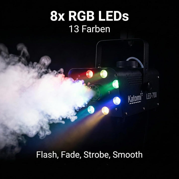 Katomi 700W Nebelmaschine RGB Effekt,13 Farbigen 8 LED Licht Smoke Machine,Mini Fog Rauchmaschine mi