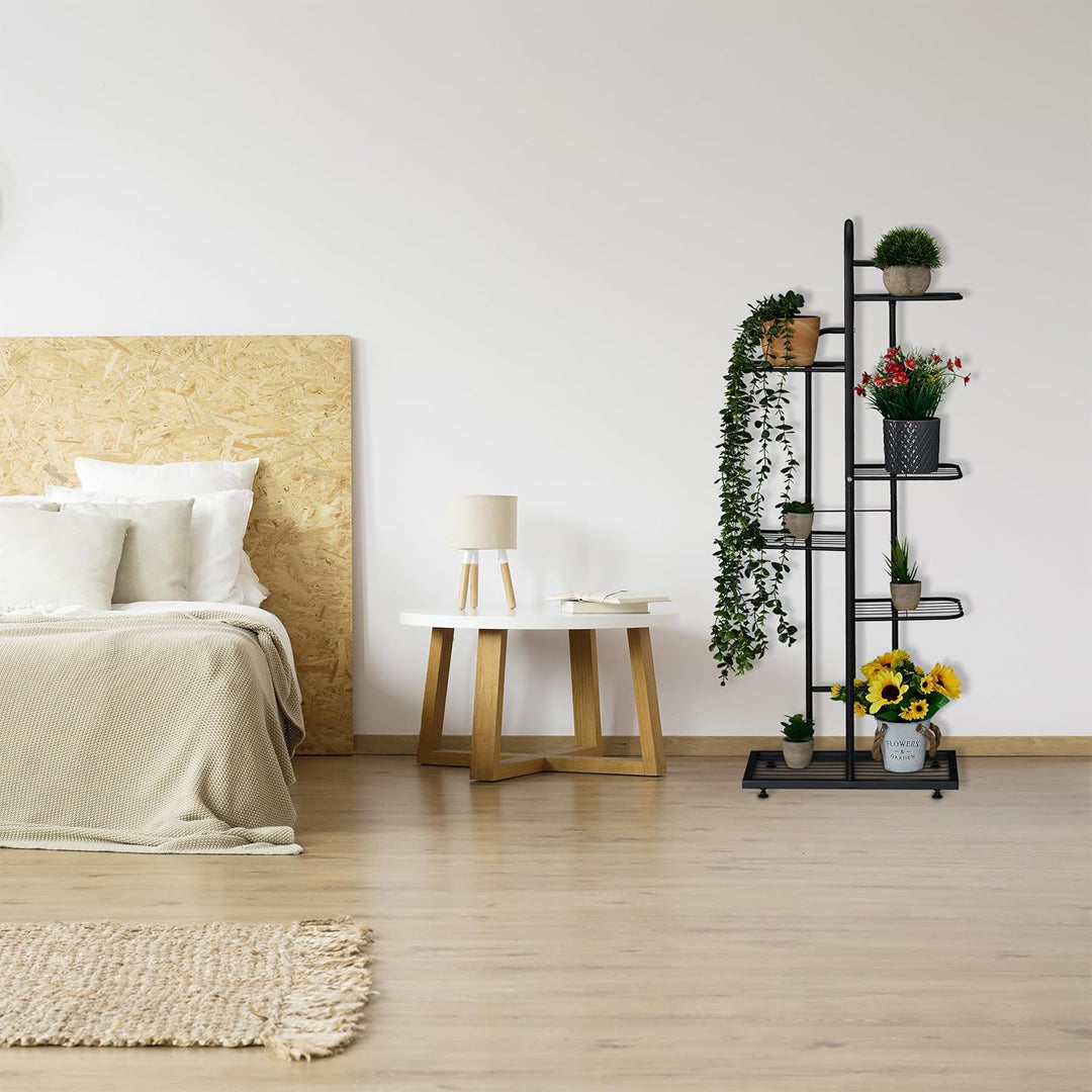 Relaxdays Blumenregal, 6 Ablagen für bis zu 7 Blumen- & Pflanzentöpfe, Metall, Pflanzentreppe, 109,5