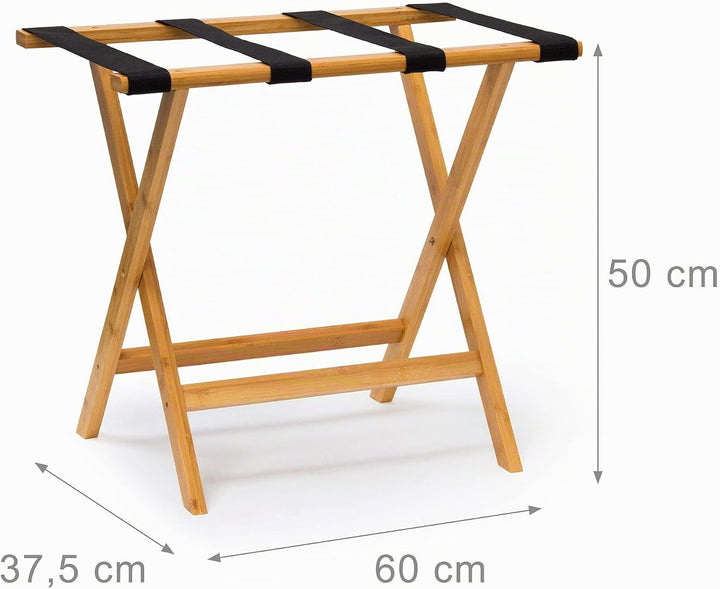 Relaxdays Kofferständer Holz HxBxT 50 x 60 x 37,5 cm Kofferbock aus Bambus mit 4 stabilen Gurten als