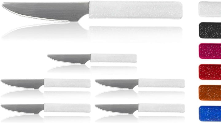 LaXon Messer, Frühstücksmesser, 6er Messerset, Brotmesser mit Wellenschliff, creme - weiss mit leich
