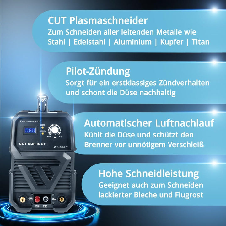 STAHLWERK CUT 60 Pilot IGBT Vollausstattung Plasmaschneider mit 60 Ampere Pilotzündung, bis 24 mm Sc