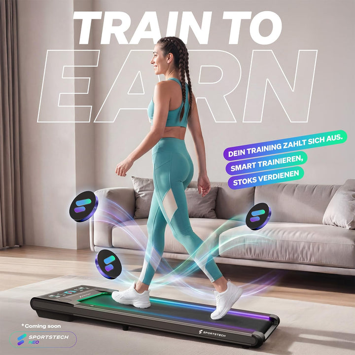 Sportstech Laufband für Zuhause, Walking Pad, 1-8km/h, Under Desk Treadmill, 11,5% Steigung, Ultra-l