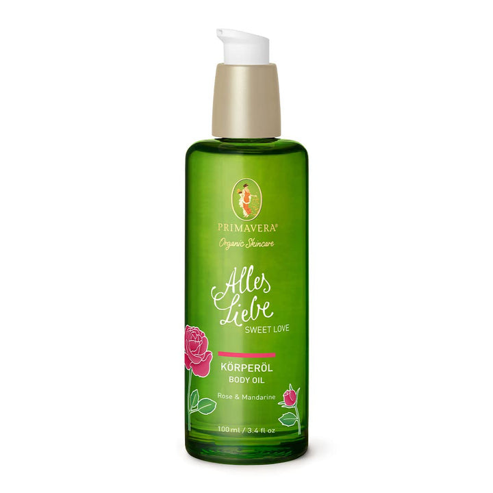PRIMAVERA Alles Liebe Körperöl 100 ml – Naturkosmetik – Rose, Mandarinen Duft – pflegend, nährend –