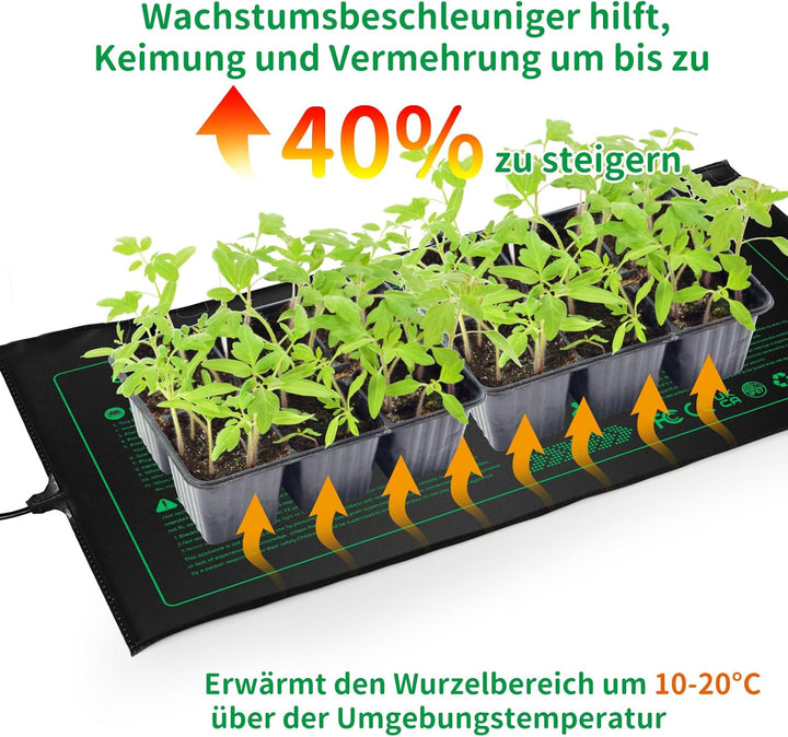 NAMOTEK Pflanzen-Heizmatte 52x24cm - wasserdichte Wärmematte zur Keimung & für Hydroponik - Langlebi